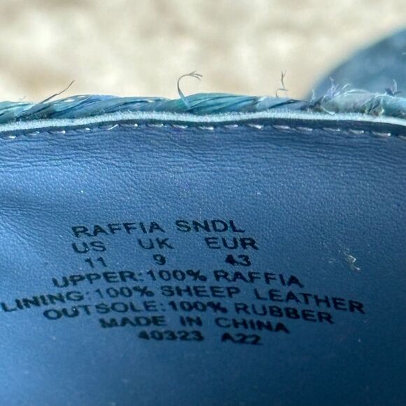 Polo Ralph Lauren Womens US 11 EU 43 Raffia Sandal Sheep Leather Blue Boho Beach - Picture 10 of 14